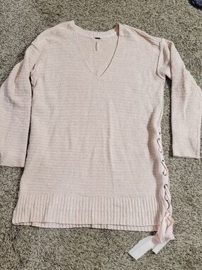 Free People Blush Pink Textured Knit Sweater